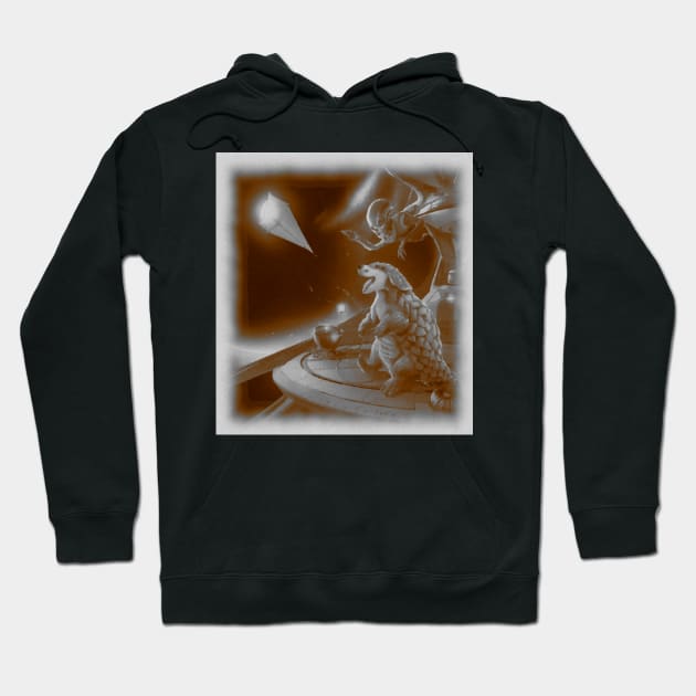 black and white pangolin flying kite on spaceship Hoodie by Catbrat